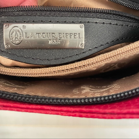 La Tour Eiffel Red Pebbled Leather Bag Vintage Paris - Picture 4 of 10